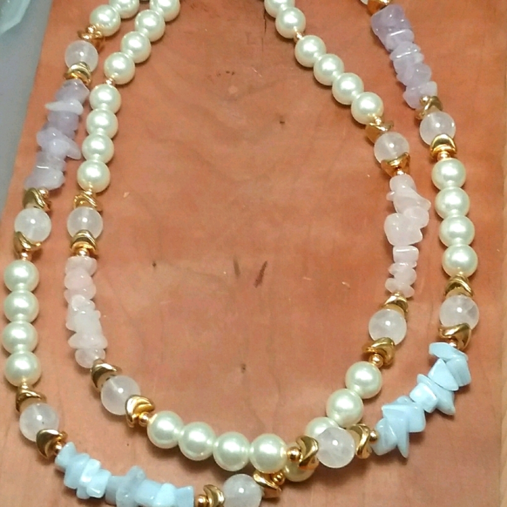 Beaded faux Pearl and Stone necklace
